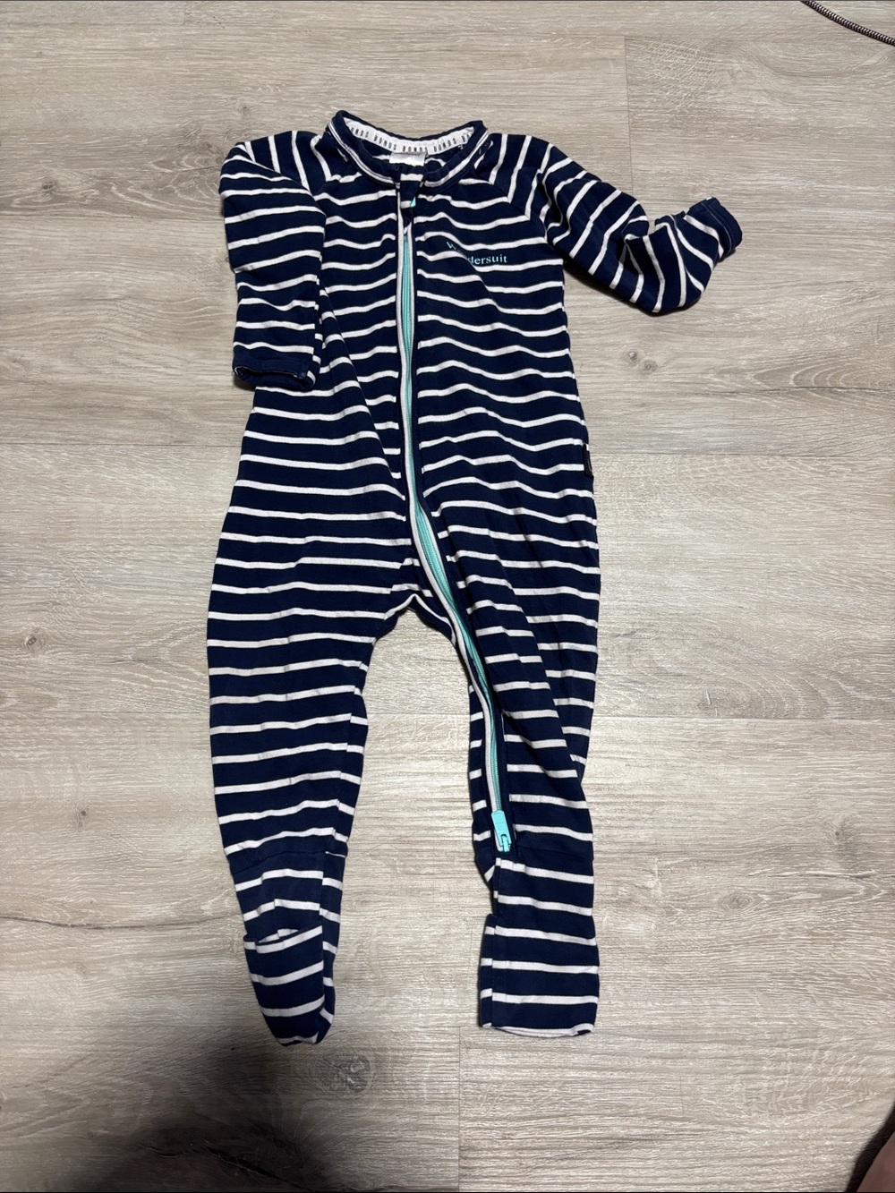 Bonds Navy & White Striped Footed Zip One-Piece
